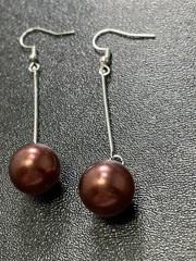 Vintage 2.4” Cinnamon Brown Ball Silver Tone Dangle Earrings