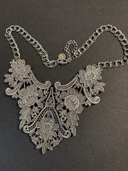 Signed Robert Rose Silver Tone Floral Statement Necklace