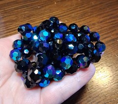 Vintage Black Faceted Glass Bead Strand Necklace 40″ 10mm AB See Pics/Descrip