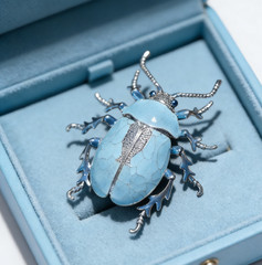 High quality Art Deco Blue Beetle Insect Brooch Original Design Enamel Brooch