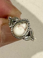 Sterling Silver 925 White Buffalo Gemstone Pear Ring Native American Size 6.75