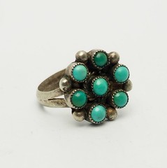 Antique old pawn sterling silver turquoise dots southwestern ring size 5