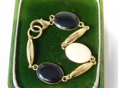Off White Black Enamel Reversible Link Gold tone Chain 7.5″ Bracelet 8j 9