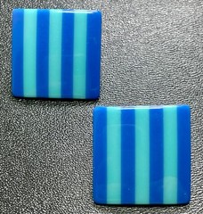 Vintage 1.1” Blue Stripped Square Lucite Retro Earrings