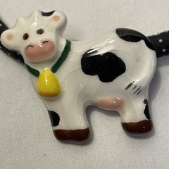 Vintage Flying Colors Ceramic Cow Pendant Statement Necklace 30 in Spotted Cord