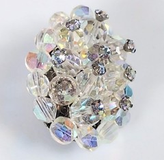 Vintage AB Austrain Crystal Clear Rhinestone Clustered Brooch & Earrings Set
