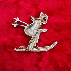 Vintage Skier Brooch Pin Gold Tone Rhinestone Encrusted Green Red Enamel Winter