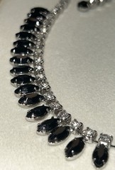 Joseph Warner Signed Black Glass Rhinestone Bib Necklace Vintage Mid Century 15”
