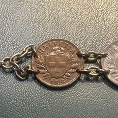 Antique Swiss 2 Rappen Bracelet Vintage Bronze And Zinc Coins WW2 Era