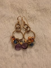Anna Balkan Earrings Gold Tone Beaded Paige Circle Firework Multi-Gemstones