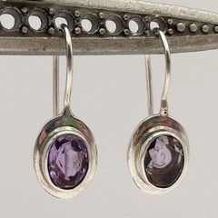Sterling Silver Amethyst Earrings Purple Oval cut French Wire Dangle 925