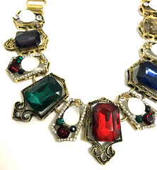 Vintage Jewel Tone Rhinestone Necklace Multicolor Gold Tone Unmarked