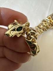 VTG Articulated Leopard Shoulder Brooch Gold Tone Amber Enamel Big Cat Pin 1980s