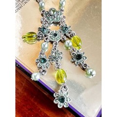 Vintage VCLM Chandelier Necklace Crystals Floral 18 inch L 4 inch extender New