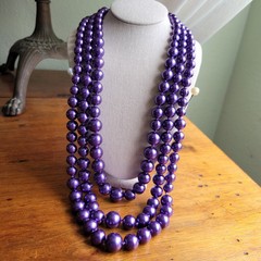 Multi-Strand Purple Glass Bead Hand Knotted Necklace