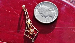 10k rose gold pendant 0.05ct diamond pearl charm 1890’s antique handmade 0.9gr