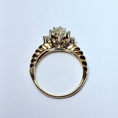 14K Yellow Gold 0.68ctw Diamond Cluster Size 5.5 Twisted Split Shank Ring 4.1g