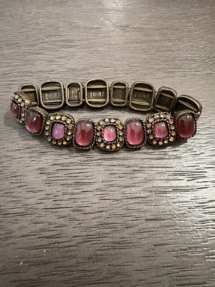 Vintage Women’s Bronze Gold Tone Gem Elastic Bracelet 90s 1990s Vtg