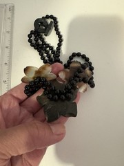 Vintage Black Flower Bead Necklace Acrylic Flower Pendant