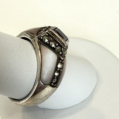 Vintage Estate Sterling Silver Amethyst Marcasite Mother of Pearl Ring size 8.5