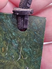 Vintage Carved Green Stone Pendant Leather Cord Necklace