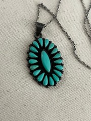 Vintage Turquoise Sterling Silver Pendant Necklace 16 Inch Boho