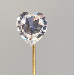 Antique Heart Stick Pin Clear Glass Stone Gold Filled Victorian