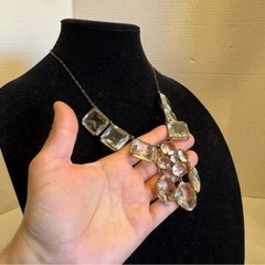 J Crew Bib Statement Necklace Clear Glass Prong Rhinestones Square Oval Round