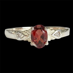 Vintage Silver Red Garnet Stone Solitaire Cocktail Ring Size 9 Plated Victorian