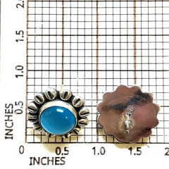 Vintage Sterling Silver Cat’s Eye Blue Glass Cabochon Earrings – 21 mm Diameter