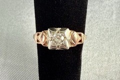 Antique Art Deco Engagement Ring Natural Diamond .25c 18k White & Rose Gold 5.5