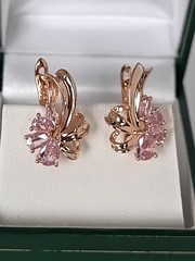 Vintage 1990-s 14 Ct Rolled Gold Pink Topaz Zircons Earrings-Hallmarked 585 RG
