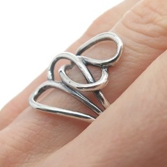 925 Sterling Silver Vintage Interlocked Heart Bypass Ring Size 11.25