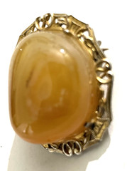 Antique Sterling Silver Gold tone Large Oval Butterscotch Stone Cabochon Brooch.