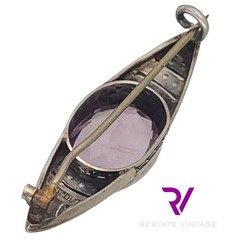 Vintage Amethyst Marcasite Art Nouveau Germany 935 Silver Brooch