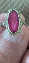 Vintage 18k white gold Art Deco Synthetic Ruby ring 1920s-30s size:6.25