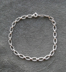 Textured Oval Link Chain Vintage Sterling Silver Charm Bracelet 7.25″ ~ 2.8g