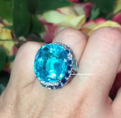 Incredible 20.13 Aquamarine From Surrounded With CZ, Aquamarine & Sapphire Ring