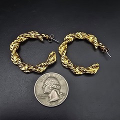 Gold Tone Twisted Rope Hoop Earrings Vintage 1970s 1980s Costume Jewelry