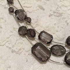Vintage Silver Tone Smokey Purple Gray Bead 3 Strand Necklace Layered Statement