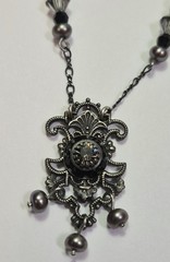 Vintage LIZ PALACIOS Necklace Dainty Crystal Pearl Black & Grey Delicate Signed