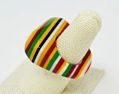 Vintage 70s Lucite Acrylic Striped Layer Ring Colorful Asymmetrical Retro Sz 5.5