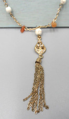 Chain Tassel Pendant Necklace Layered Carnelian Chip Howlite Station Shell Charm