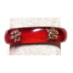 6 3/4″ Red Glass Bangle Bracelet & Red Yellow Blue Beaded Dangle Drop Earrings