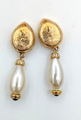 Vintage SWAROVSKI Earrings Crystal Pearl Drop Gold Tone