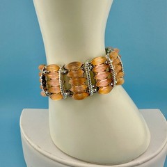 Vintage Bracelet Peach Pink Melon Frosted Lucite Thermoset Silver Tone Wide 6″