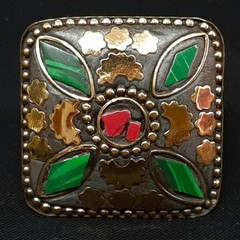 Vintage 2.50ctw Coral & Malachite 14K Yellow Gold Silver Adjustable Ring 14.4g