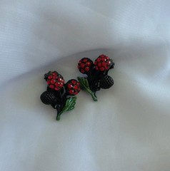 1950s HOLLYCRAFT Berries Rhinestone Enamel Brooch & Earring Clip On Set