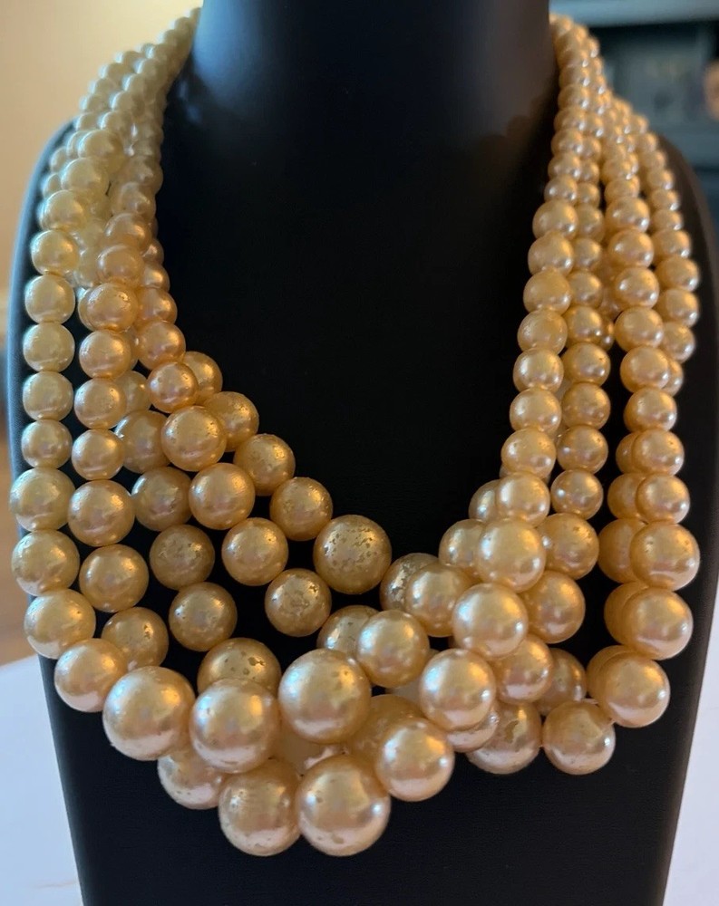 Signed Miriam Haskell 5 Strand Faux Pearl Necklace Classic Elegance AS IS