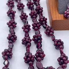 Vintage Almandine Garnet Beaded Necklace & Earrings Set 30” Long Cluster 424ct